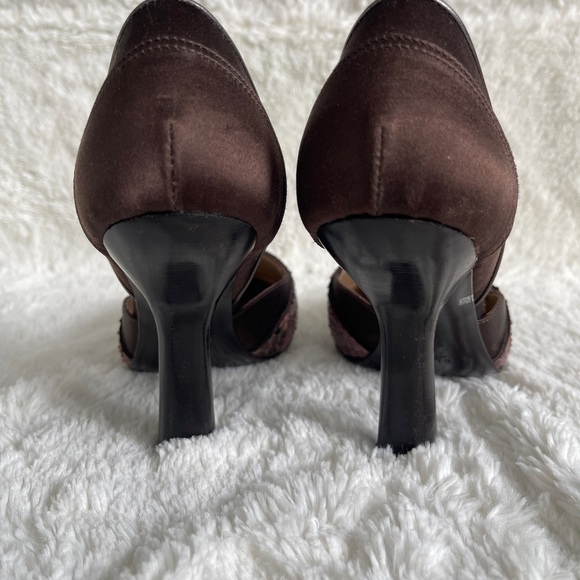 GUCCI Elegant Satin High Heel Pumps with snake skin trimmings - Picture 4 of 5